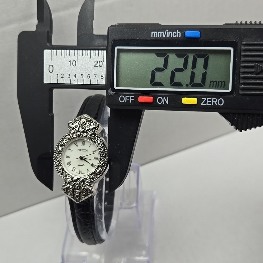 Womens Vintage Sasson Watch Silver Tone Mother of Pearl Marcasite New Battery - Picture 4 of 12